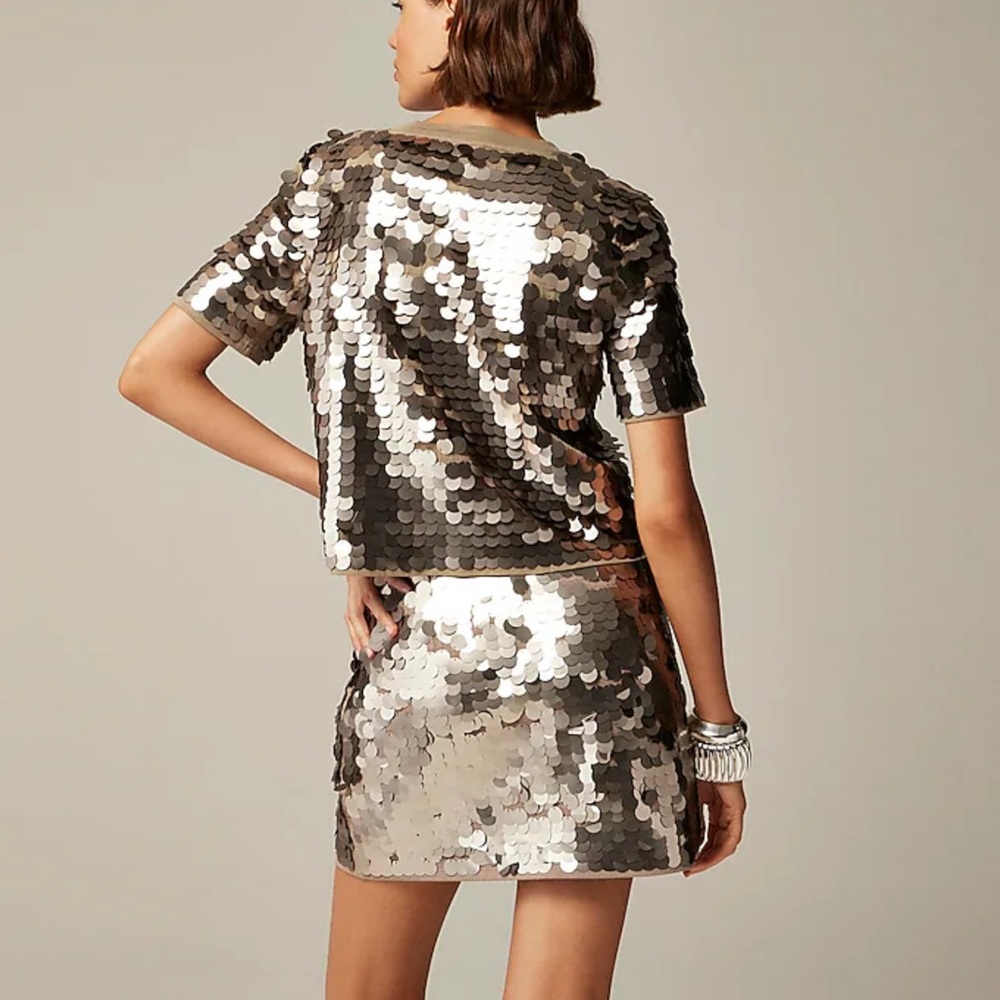 J. Crew Collection sequin-embellished T-shirt Blouse Holiday party New Years Eve - Picture 3 of 7